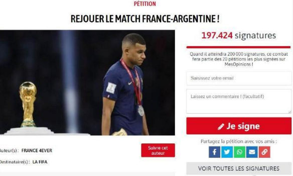 法国网友不满决赛成绩，到网站上筹集请愿书要求重踢